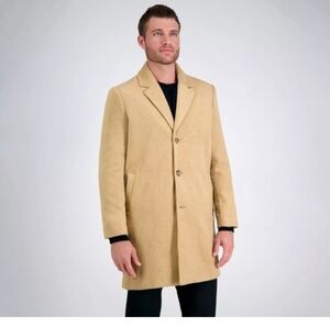 Lars Amadeus Men's Haggar Mid-Length Single Breasted Brushed Twill Topcoat